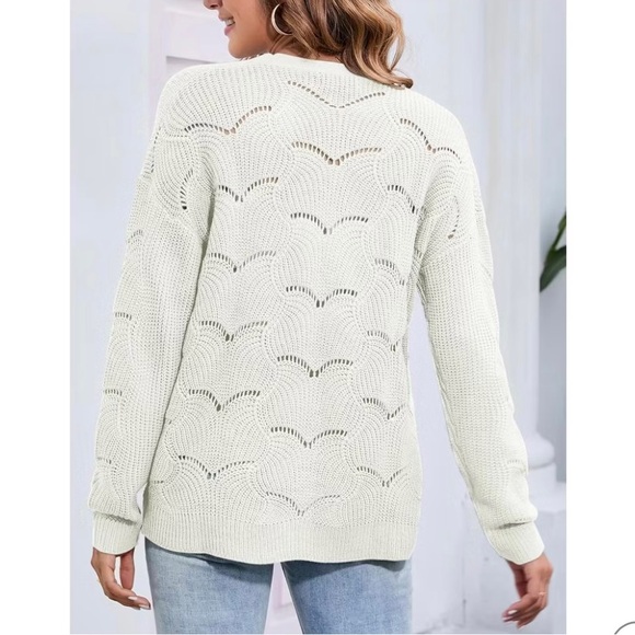 NWT Fashion Cream Lightweight Button- Up Crochet Long Sleeves Cardigan Sweater - Picture 5 of 10